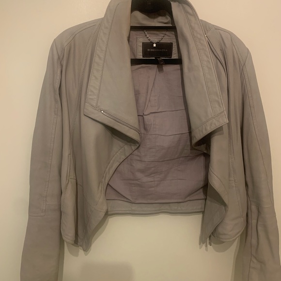 BCBG size S grey leather jacket - Picture 2 of 8